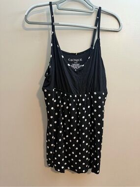 Cacique Black PJ top  with Gray and White Polka Dot Trim